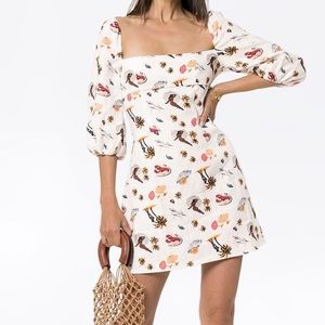 Reformation Hampstead Printed Linen Puff Sleeve Dress